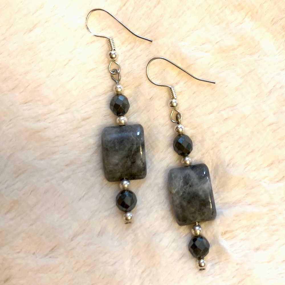 Grey stone / hematite earrings